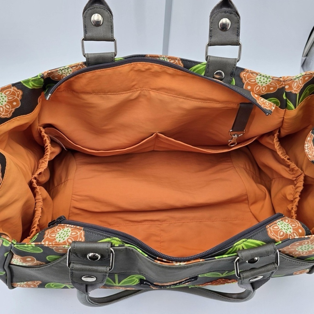 Chic Floral Tote Bag in Gray and Orange - Picture 5 of 11